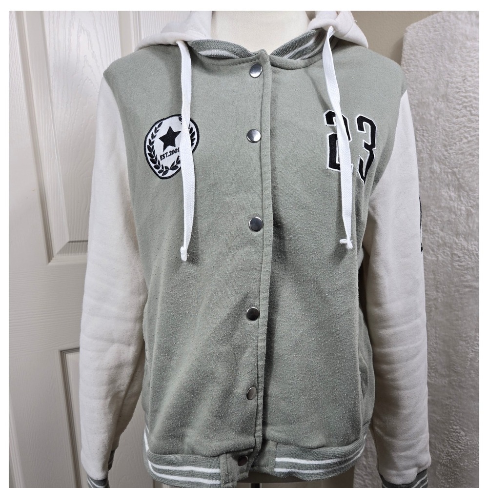 New Look XL Varsity Jacket Hooded Gray White Letterman Style